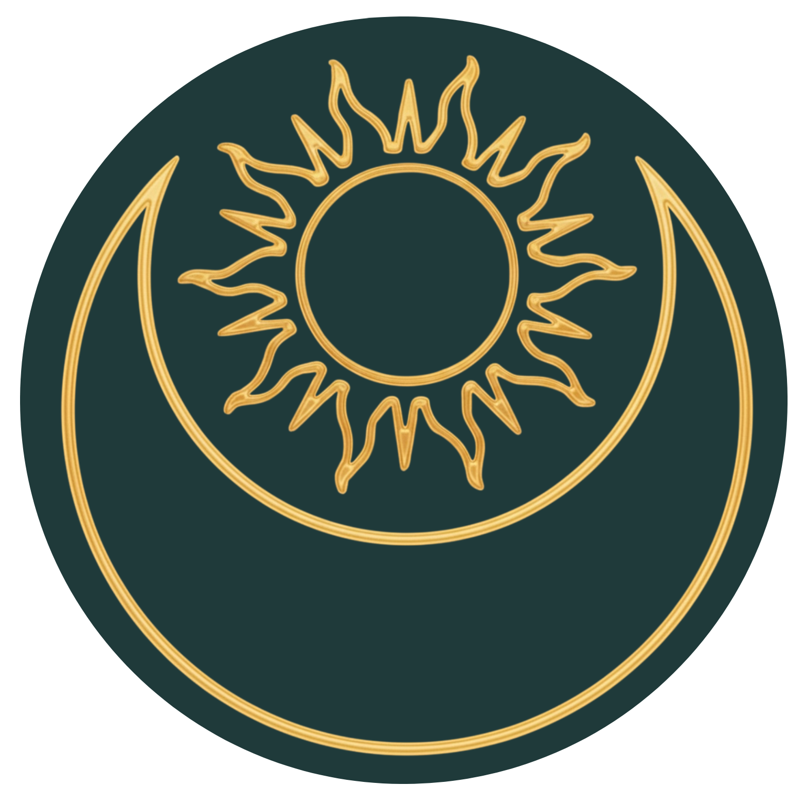 arany nap és hold szimbólum smaragd háttérrel mint az Életek titkainak logója