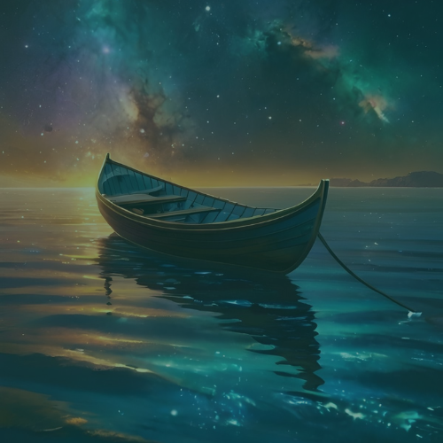 misztikus tavon lengedező csónak