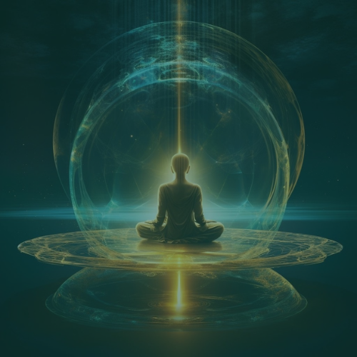 meditáló szerzetes alak fénykörben