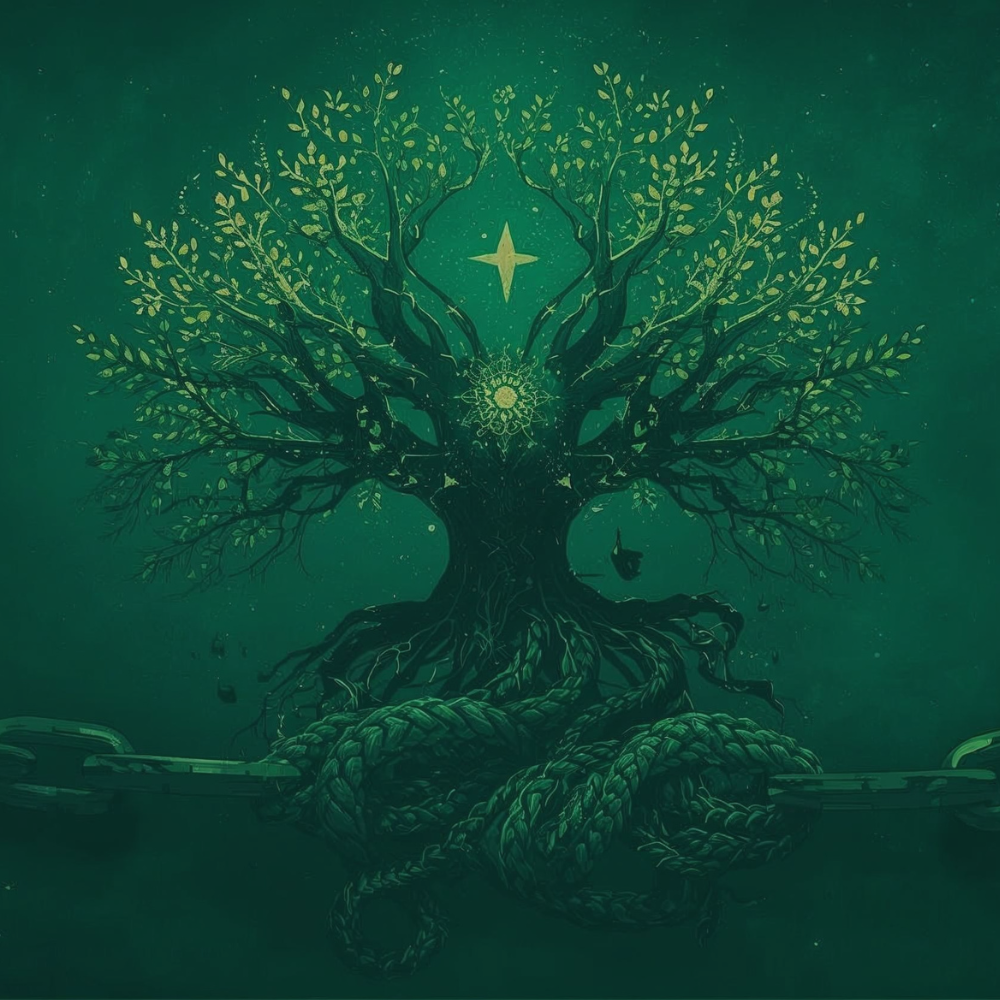 misztikus fa mandalával és fonott gyökerekkel
